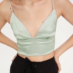 Zara | Tops | Zara Mint Green Satin Crop Top | Poshmark